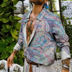 Outlet OUKU Men's Floral Shirt Boho Shirt Long Sleeve Tropical Sports Streetwear Outdoor Casual Daily Fall & Winter Turndown Print Button-Down Black Pink Navy Blue Blue Purple