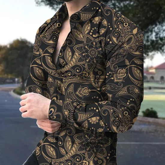 Hot OUKU Men's Floral Shirt Boho Shirt Button Up Shirt Long Sleeve Fashion Designer Casual Outdoor Casual Daily Summer Spring Turndown Print Button-Down Black Army Green Red Navy Blue