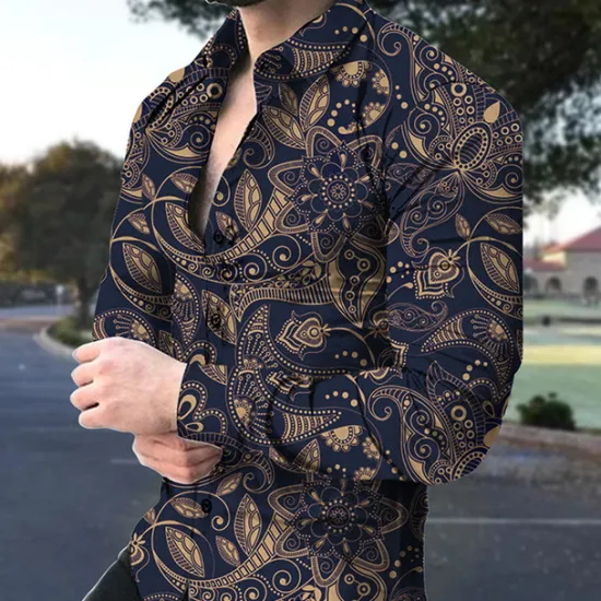 Hot OUKU Men's Floral Shirt Boho Shirt Button Up Shirt Long Sleeve Fashion Designer Casual Outdoor Casual Daily Summer Spring Turndown Print Button-Down Black Army Green Red Navy Blue