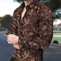 Hot OUKU Men's Floral Shirt Boho Shirt Button Up Shirt Long Sleeve Fashion Designer Casual Outdoor Casual Daily Summer Spring Turndown Print Button-Down Black Army Green Red Navy Blue