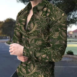 Hot OUKU Men's Floral Shirt Boho Shirt Button Up Shirt Long Sleeve Fashion Designer Casual Outdoor Casual Daily Summer Spring Turndown Print Button-Down Black Army Green Red Navy Blue