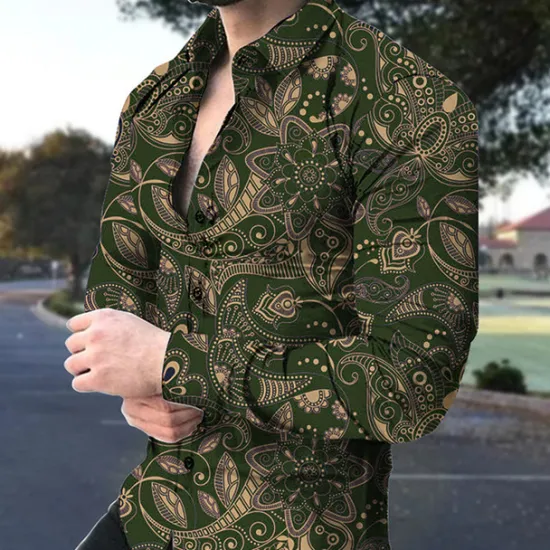 Hot OUKU Men's Floral Shirt Boho Shirt Button Up Shirt Long Sleeve Fashion Designer Casual Outdoor Casual Daily Summer Spring Turndown Print Button-Down Black Army Green Red Navy Blue