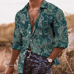 Online OUKU Men's Floral Shirt Boho Shirt Button Up Shirt Long Sleeve Fashion Streetwear Designer Outdoor Casual Daily Fall & Winter Turndown Print Button-Down Olive Green Pink Navy Blue Gray