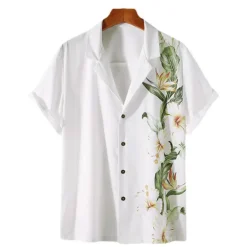 Discount OUKU Men's Floral Shirt Button Up Shirt Short Sleeve Tropical Fashion Hawaiian Casual Holiday Beach Summer Spring Turndown Print Button-Down Yellow Red Blue Purple Green