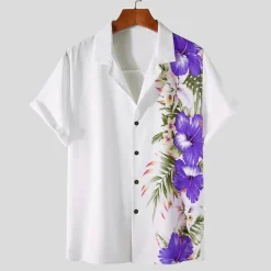 Discount OUKU Men's Floral Shirt Button Up Shirt Short Sleeve Tropical Fashion Hawaiian Casual Holiday Beach Summer Spring Turndown Print Button-Down Yellow Red Blue Purple Green