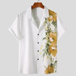 Discount OUKU Men's Floral Shirt Button Up Shirt Short Sleeve Tropical Fashion Hawaiian Casual Holiday Beach Summer Spring Turndown Print Button-Down Yellow Red Blue Purple Green