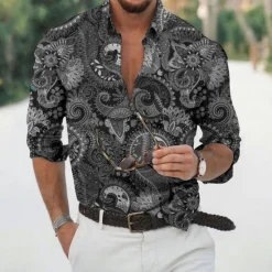 Online OUKU Men's Floral Shirt Button Up Shirt Long Sleeve Fashion Designer Casual Daily Holiday Going out Spring & Summer Turndown 3D Print Button-Down White Yellow Light Purple Purple