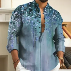 Outlet OUKU Men's Floral Shirt Button Up Shirt Long Sleeve Fashion Streetwear Designer Outdoor Casual Daily Summer Spring Fall Stand Collar Print Blue Purple Brown Green Gray
