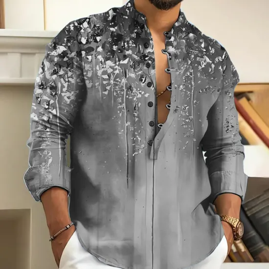Outlet OUKU Men's Floral Shirt Button Up Shirt Long Sleeve Fashion Streetwear Designer Outdoor Casual Daily Summer Spring Fall Stand Collar Print Blue Purple Brown Green Gray