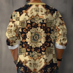 Discount OUKU Men's Floral Shirt Button Up Shirt Henley Shirt Long Sleeve Vintage Casual Vacation Daily Beach Wear Summer Spring Fall Collarless V Neck Buttons 3D Print Khaki