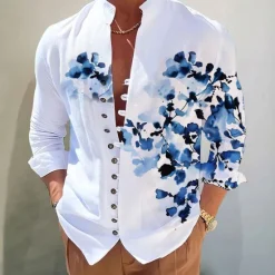 Clearance OUKU Men's Floral Shirt Button Up Shirt Long Sleeve Fashion Designer Casual Vacation Daily Going out Fall Autumn / Fall Spring & Summer Stand Collar Print Yellow Blue Purple Green Gray
