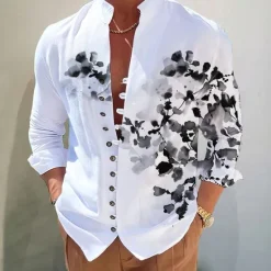 Clearance OUKU Men's Floral Shirt Button Up Shirt Long Sleeve Fashion Designer Casual Vacation Daily Going out Fall Autumn / Fall Spring & Summer Stand Collar Print Yellow Blue Purple Green Gray