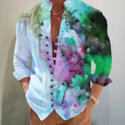 Sale OUKU Men's Floral Shirt Button Up Shirt Long Sleeve Fashion Designer Casual Vacation Daily Going out Fall Autumn / Fall Spring & Summer Stand Collar Print White+Red Black White Yellow Pink