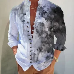 Sale OUKU Men's Floral Shirt Button Up Shirt Long Sleeve Fashion Designer Casual Vacation Daily Going out Fall Autumn / Fall Spring & Summer Stand Collar Print White+Red Black White Yellow Pink