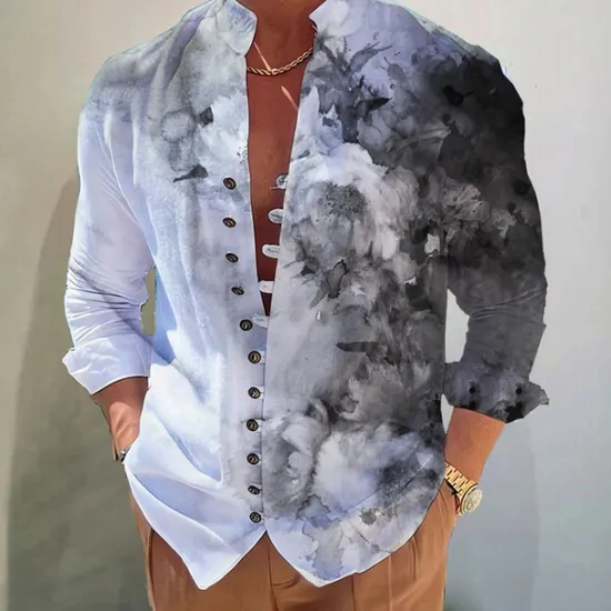 Sale OUKU Men's Floral Shirt Button Up Shirt Long Sleeve Fashion Designer Casual Vacation Daily Going out Fall Autumn / Fall Spring & Summer Stand Collar Print White+Red Black White Yellow Pink