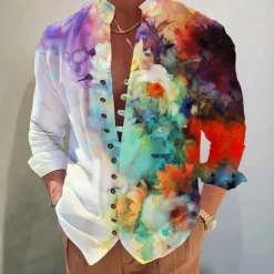 Sale OUKU Men's Floral Shirt Button Up Shirt Long Sleeve Fashion Designer Casual Vacation Daily Going out Fall Autumn / Fall Spring & Summer Stand Collar Print White+Red Black White Yellow Pink