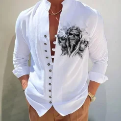 Sale OUKU Men's Floral Shirt Button Up Shirt Long Sleeve Fashion Designer Casual Vacation Daily Going out Fall Autumn / Fall Spring & Summer Stand Collar Print White+Red Black White Yellow Pink