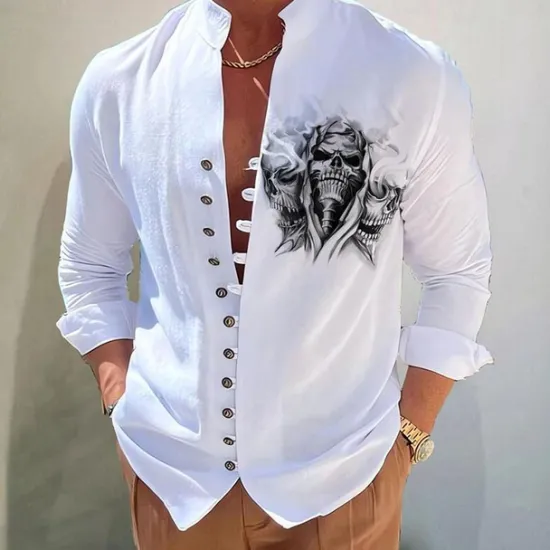 Sale OUKU Men's Floral Shirt Button Up Shirt Long Sleeve Fashion Designer Casual Vacation Daily Going out Fall Autumn / Fall Spring & Summer Stand Collar Print White+Red Black White Yellow Pink