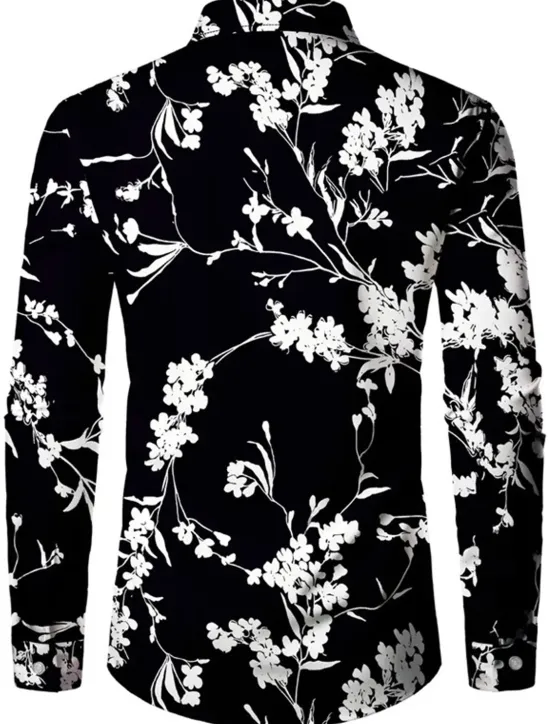 Outlet OUKU Men's Floral Shirt Button Up Shirt Long Sleeve Casual Daily Wear Going out Fall & Winter Turndown Print Button-Down Black Green