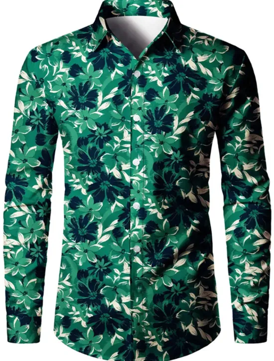 Outlet OUKU Men's Floral Shirt Button Up Shirt Long Sleeve Casual Daily Wear Going out Fall & Winter Turndown Print Button-Down Black Green