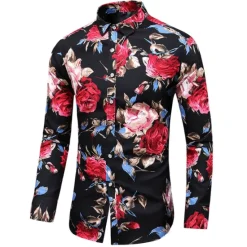 Clearance OUKU Men's Floral Shirt Button Up Shirt Long Sleeve Vintage Designer Basic Daily Holiday Spring & Fall Collar Print Black Red Blue