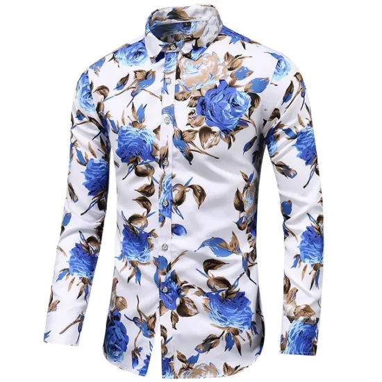 Clearance OUKU Men's Floral Shirt Button Up Shirt Long Sleeve Vintage Designer Basic Daily Holiday Spring & Fall Collar Print Black Red Blue