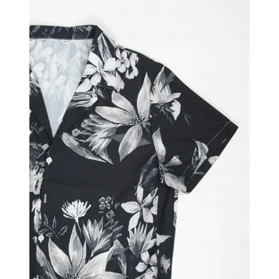 Discount OUKU Men's Floral Shirt Camp Collar Shirt Short Sleeve Fashion Designer Casual Outdoor Casual Daily Spring & Summer Turndown Button-Down Black White Yellow Blue Purple