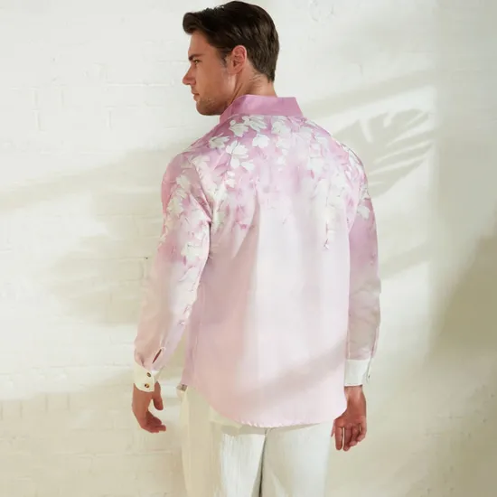 Clearance OUKU Men's Floral Shirt Linen Shirt Aloha Shirt Long Sleeve Casual Daily Wear Going out Weekend Spring Standing Collar Print Button-Down Blue Purple Green