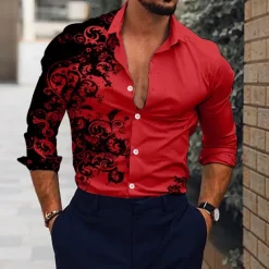 Hot OUKU Men's Floral Shirt Long Sleeve Fashion Designer Casual Daily Holiday Going out Spring & Summer Turndown 3D Print Button-Down Black Red Blue Brown Green