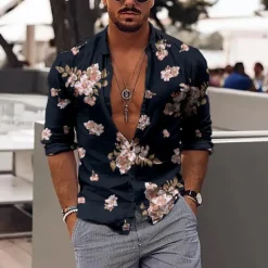 Best OUKU Men's Floral Shirt Long Sleeve Fashion Designer Casual Outdoor Daily Fall Winter Collar Print Button-Down Black Red Purple Green