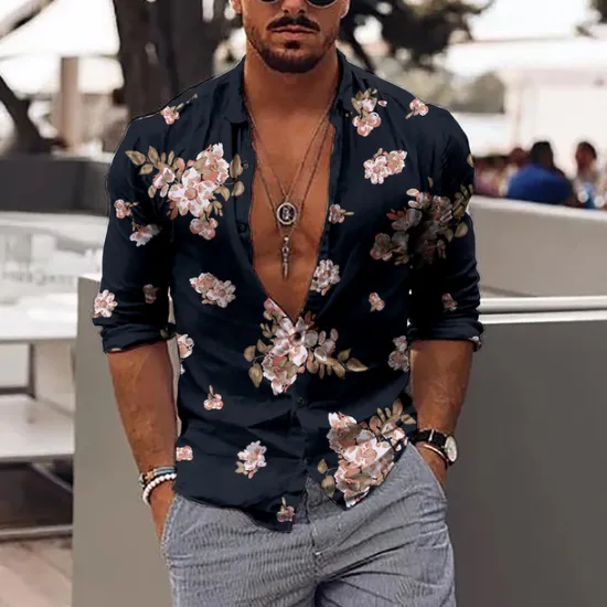 Best OUKU Men's Floral Shirt Long Sleeve Fashion Designer Casual Outdoor Daily Fall Winter Collar Print Button-Down Black Red Purple Green