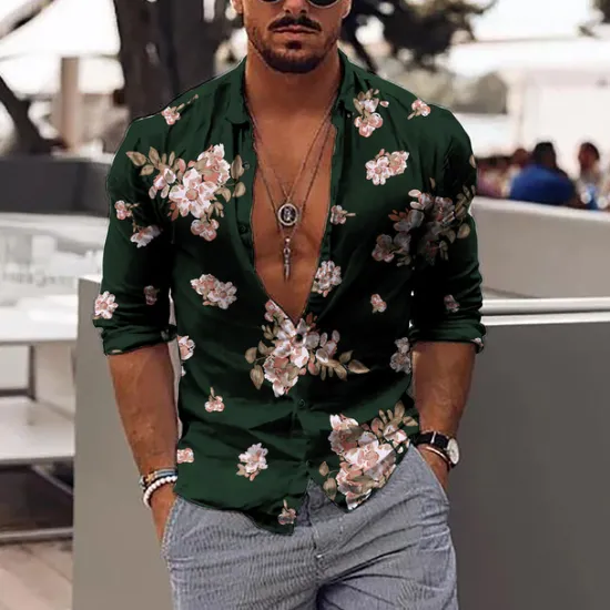 Best OUKU Men's Floral Shirt Long Sleeve Fashion Designer Casual Outdoor Daily Fall Winter Collar Print Button-Down Black Red Purple Green