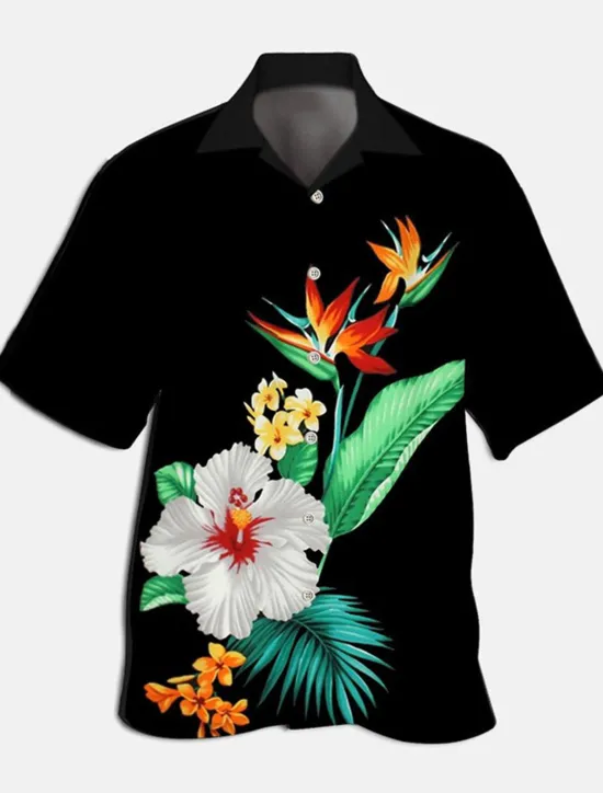Best OUKU Men's Floral Shirt Short Sleeve Sports Fashion Streetwear Casual Holiday Beach Summer Spring Cuban Collar Print Button-Down Black Light Green Black / Brown Red Green