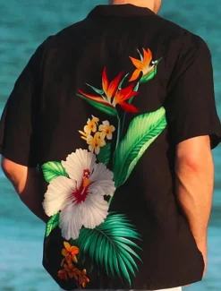 Best OUKU Men's Floral Shirt Short Sleeve Sports Fashion Streetwear Casual Holiday Beach Summer Spring Cuban Collar Print Button-Down Black Light Green Black / Brown Red Green