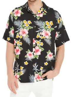 Best OUKU Men's Floral Shirt Short Sleeve Sports Fashion Streetwear Casual Holiday Beach Summer Spring Cuban Collar Print Button-Down Black Light Green Black / Brown Red Green
