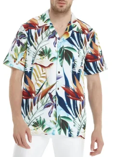 Best OUKU Men's Floral Shirt Short Sleeve Sports Fashion Streetwear Casual Holiday Beach Summer Spring Cuban Collar Print Button-Down Black Light Green Black / Brown Red Green