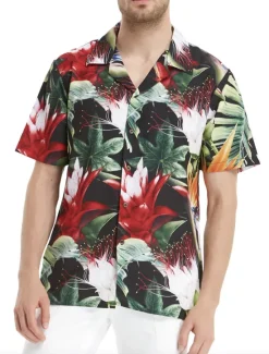 Best OUKU Men's Floral Shirt Short Sleeve Sports Fashion Streetwear Casual Holiday Beach Summer Spring Cuban Collar Print Button-Down Black Light Green Black / Brown Red Green