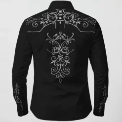 Best OUKU Men's Floral Shirt Western Shirt Cowboy Shirt Long Sleeve Vintage Western Style Outdoor Street Casual Daily Fall & Winter Turndown Buttons Print Black