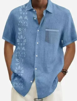 OUKU Men's Floral Summer Hawaiian Shirt Button Up Shirt Long Sleeve Fashion Designer Casual Outdoor Daily Holiday Fall & Winter Turndown Print Button-Down Yellow Green Gray+Blue Black + Black Blue+Blue