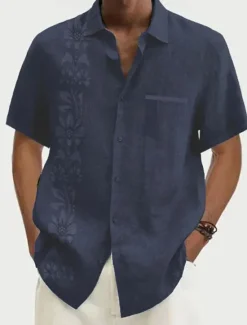 OUKU Men's Floral Summer Hawaiian Shirt Button Up Shirt Long Sleeve Fashion Designer Casual Outdoor Daily Holiday Fall & Winter Turndown Print Button-Down Yellow Green Gray+Blue Black + Black Blue+Blue