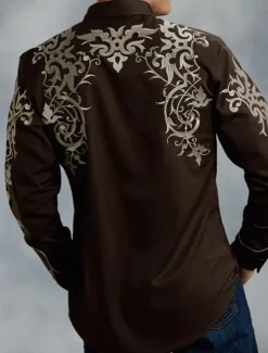 Sale OUKU Men's Floral Totem Shirt Western Shirt Cowboy Shirt Long Sleeve Fashion Designer Casual Outdoor Holiday Fall & Winter Turndown Print Button-Down Black Red Blue Purple Green