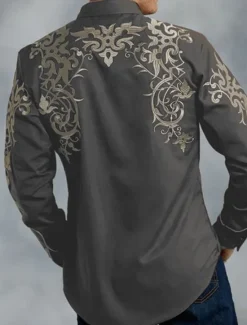 Sale OUKU Men's Floral Totem Shirt Western Shirt Cowboy Shirt Long Sleeve Fashion Designer Casual Outdoor Holiday Fall & Winter Turndown Print Button-Down Black Red Blue Purple Green