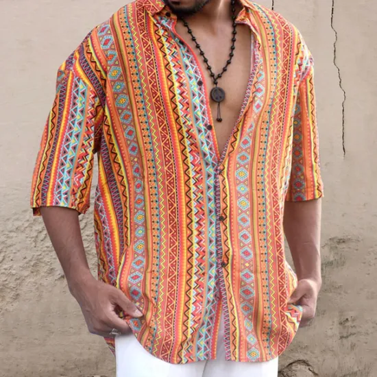 OUKU Men's Floral Tribal Vintage Shirt Boho Shirt Summer Hawaiian Shirt Short Sleeves Shirt Turndown Fashion Streetwear Designer Outdoor Street Casual Black Purple Orange S M L