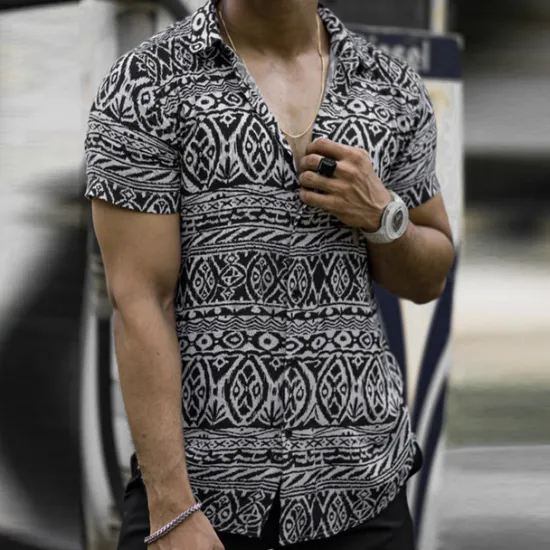OUKU Men's Floral Tribal Vintage Shirt Boho Shirt Summer Hawaiian Shirt Short Sleeves Shirt Turndown Fashion Streetwear Designer Outdoor Street Casual Black Purple Orange S M L