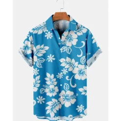 Discount OUKU Men's Floral Tropical Flowers Shirt Summer Hawaiian Shirt Aloha Shirt Short Sleeves Shirt Turndown Tropical Fashion Hawaiian Street Casual Hawaiian Red Blue Purple 3D Print S M L