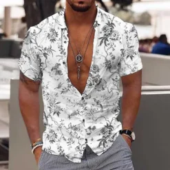 Online OUKU Men's Floral Tropical Flowers Shirt Summer Hawaiian Shirt Aloha Shirt Long Sleeve Shirt Turndown Fashion Streetwear Designer Outdoor Street Casual White Blue Light Blue S M L