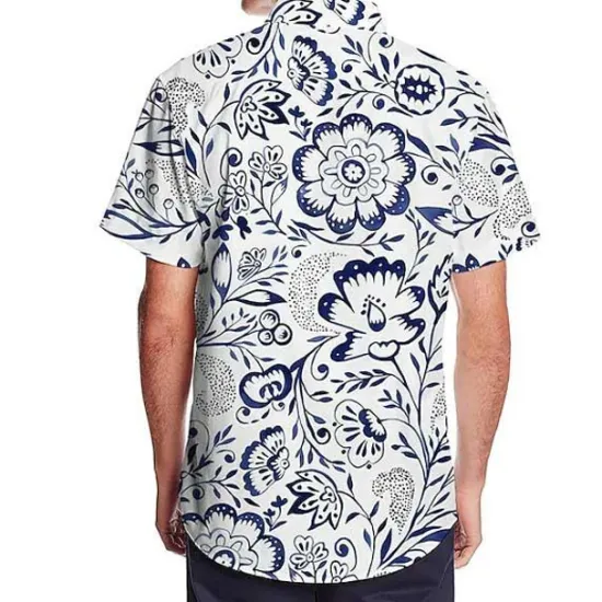 Online OUKU Men's Floral Tropical Flowers Shirt Summer Hawaiian Shirt Aloha Shirt Long Sleeve Shirt Turndown Fashion Streetwear Designer Outdoor Street Casual White Blue Light Blue S M L