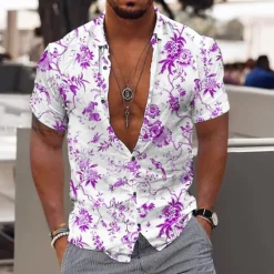 OUKU Men's Floral Tropical Flowers Leaves Shirt Summer Hawaiian Shirt Aloha Shirt Short Sleeves Shirt Turndown Fashion Designer Casual Outdoor Street Casual Yellow Light Green Blue 3D Print S M L