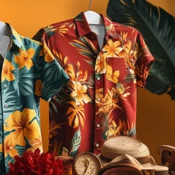 Online OUKU Men's Floral Tropical Flowers Shirt Summer Hawaiian Shirt Aloha Shirt Short Sleeve Shirt Turndown Hawaiian Casual Outdoor Street Casual Daily Burgundy Green S M L