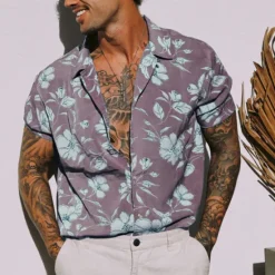 Outlet OUKU Men's Floral Tropical Flowers Shirt Summer Hawaiian Shirt Camp Collar Shirt Short Sleeve Shirt Turndown Fashion Designer Casual Outdoor Street Casual Yellow Light Green Blue Print S M L
